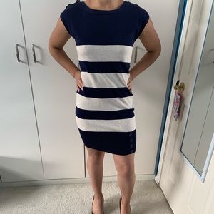 Navy Blue and Cream Knit Dress